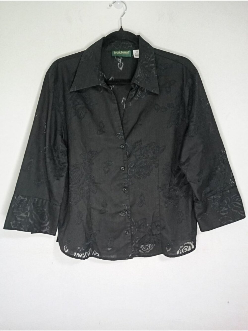 Harvé Benard Shirt Button-Up Floral XL Linen Blend Semi-Sheer Elegant Blouse